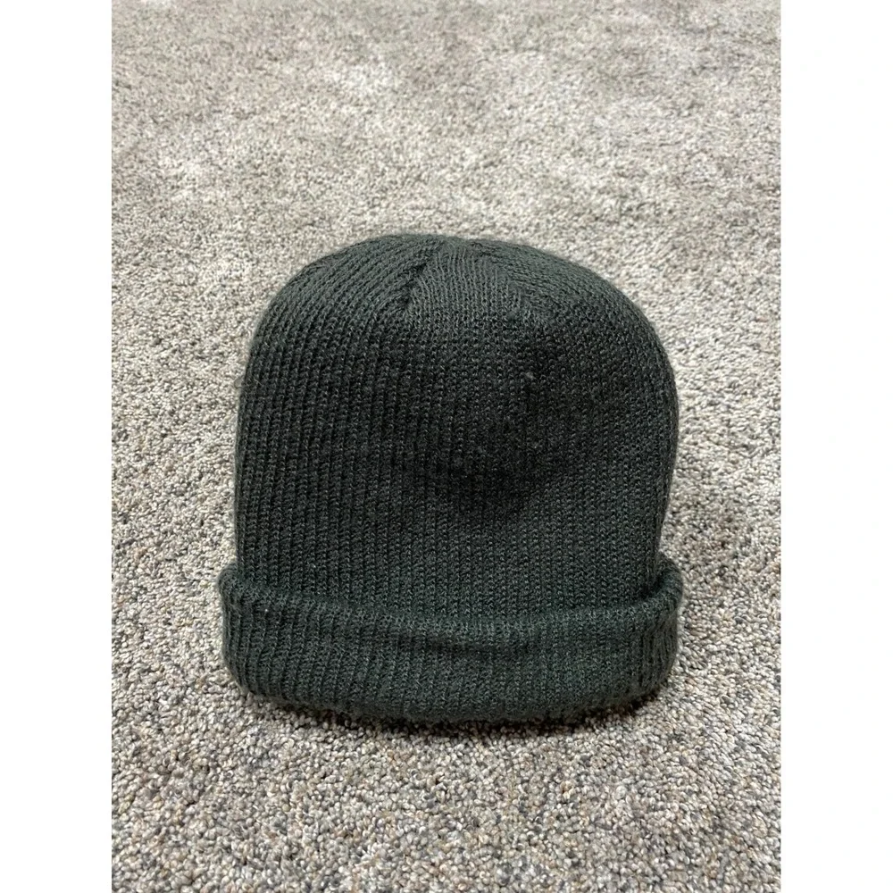 TCSS Beanie Mens Green Excellent Ribbed Knit Cuffed Logo Patch Hat